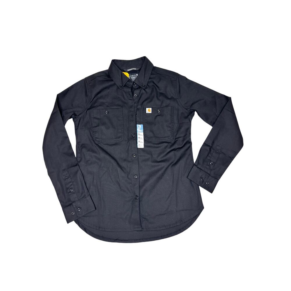 Carhartt Women’s Rugged Flex Relaxed Fit Canvas Long Sleeve Black Work Shirt XS